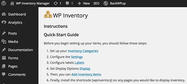 WP Inventory Main Tab