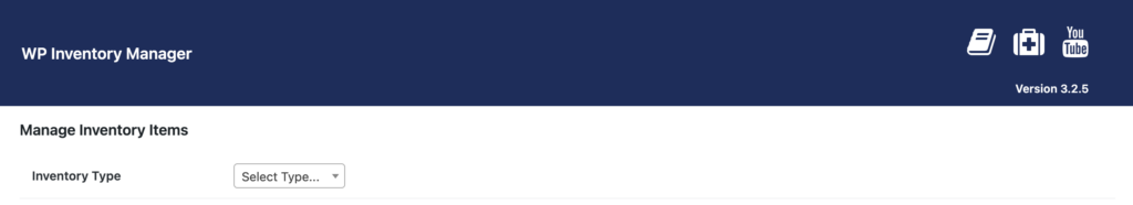 The Inventory Type selector at the top of the add-item form, shown before any other field